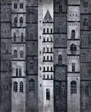 Colours of Life, Gray city,  painting by Suresh Gulage, Acrylic on canvas, 30 x 36 inches