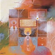 Colours of Life, Library,  painting by Vijayraaj Bodhankar, Acrylic on canvas, 30 x 30 inches