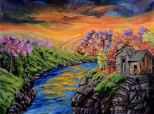 Golden Hills, Painting by Sudha Srivastava, Acrylic on Canvas sheet, 18 x 24  inches