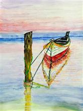 Rest before next voyage, Painting by Vikram Jadhav, Acrylic & Poster colors on Paper, 14.96 x 11.02 inches