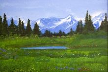 Tranquility Blossoms, Painting by Sumita Dey, Oil on canvas, 14 x 19  inches