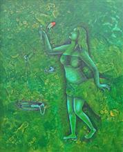 Weighted, Painting by Rupal Buch, Acrylic and rubbing alkohol on Canvas, 30 x 24 inches