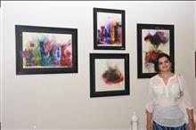 Shefali Shah with her paintings at the Emerging Artists show presented by Indiaart.com at Nehru Centre, Mumbai 