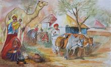 A busy morning, Painting by Mrudula Bapat, Watercolor on paper, 14 x 21 inches
