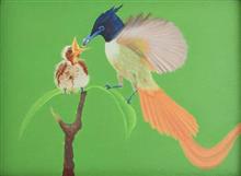 Cheep Cheep Chungry, Painting by Sumita Dey, Oil on canvas, 14 x 19 inches