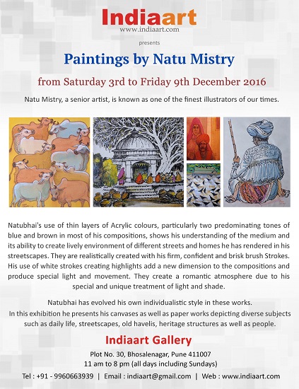 Exhibition of paintings by Natubhai Mistry at Indiaart Gallery