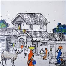 Untitled - 1, Painting by Natubhai Mistry, Acrylic on Canvas board, 16 x 16 inches