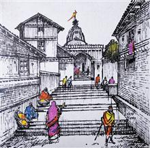 Untitled - 19, Painting by Natubhai Mistry, Acrylic on Canvas board, 12 x 12 inches