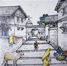 Untitled - 2, Painting by Natubhai Mistry, Acrylic on Canvas board, 16 x 16 inches