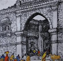 Untitled - 20, Painting by Natubhai Mistry, Acrylic on Canvas board, 12 x 12 inches