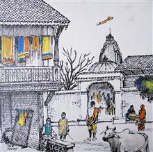 Untitled - 3, Painting by Natubhai Mistry, Acrylic on Canvas board, 16 x 16 inches