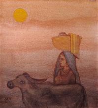 Untitled - 43, Painting by Natubhai Mistry, Watercolour on Paper, 11 x 10 inches