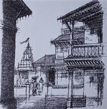 Untitled - 44, Painting by Natubhai Mistry, Watercolour on Paper, 13 x 13 inches