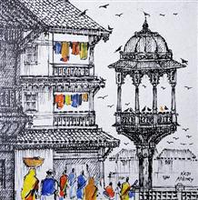 Untitled - 7, Painting by Natubhai Mistry, Acrylic on Canvas board, 12 x 12 inches