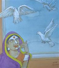 Untitled - 72, Painting by Natubhai Mistry, Watercolour on Paper, 10 x 9 inches