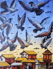 Untitled - 77, Painting by Natubhai Mistry, Acrylic on Canvas board, 18 x 14 inches