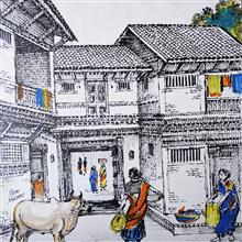 Untitled - 80, Painting by Natubhai Mistry, Acrylic on Canvas board, 16 x 16 inches