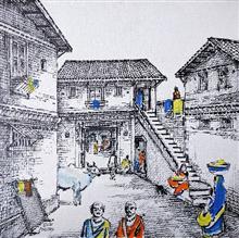 Untitled - 82, Painting by Natubhai Mistry, Acrylic on Canvas board, 16 x 16 inches