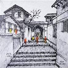 Untitled - 9, Painting by Natubhai Mistry, Acrylic on Canvas board, 12 x 12 inches