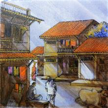 Blue Shadow, painting by Natu Mistry, Acrylic on Canvas, 12 x 12 inches