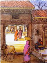 Khadki, painting by Natu Mistry, Acrylic on Canvas, 8 x 6 inches