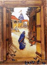 Street Mandir, painting by Natu Mistry, Acrylic on Canvas, 8 x 6 inches 