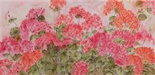Geraniums - 2, Painting by Manju Srivatsa, Watercolour on Paper, 18 x 36 inches
