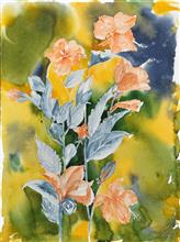 Hibiscus, Painting by Manju Srivatsa, Watercolour on Paper, 19 x 14 inches