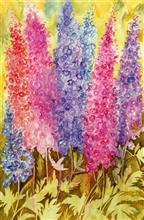 Lakspur, Painting by Manju Srivatsa, Watercolour on Paper, 22 x 15   inches