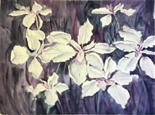 Purple Irises, Painting by Manju Srivatsa, Watercolour on Paper, 14 x 19 inches