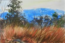 Golden Grass Kumaon - 1, painting by Chitra Vaidya, Watercolour on Paper, 6.5 x 9.5  inches, Mount - 9.5 x 12 inches