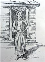 Kumaoni People - 1, sketch by Chitra Vaidya, Ink & Pen on Paper, 10.5 x 8 inches, Mount - 14 x 11 inches