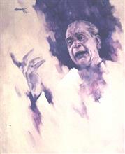 Bhimsen Joshi III, painting by Anwar Husain, Oil on Canvas Board, 30 x 24 inches 