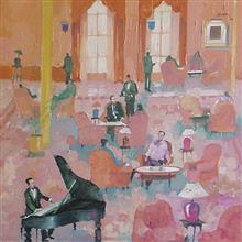 Biography of The City VI, painting by Anwar Husain, Oil on Canvas, 24 x 24 inches