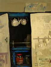 Chai Shop, painting by Anwar Husain, Watercolour on Paper, 14 x 14 inches 