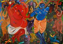 Heavenly Holi, painting by Milon Mukherjee
