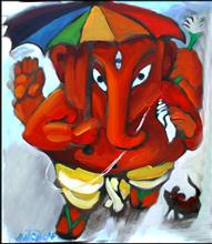 Chatarpati with Conch, painting by Milon Mukherjee, Oil on Canvas