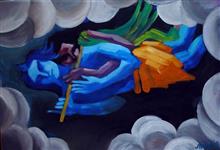 Descending Indian Cupid, painting by Milon Mukherjee