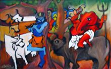 Jugal Bandi, painting by Milon Mukherjee