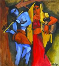 Krishna and his Muse, painting by Milon Mukherjee