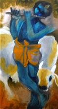 Krishna and the Cow, painting by Milon Mukherjee