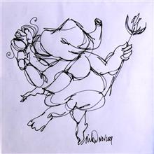 Dancing with Dumru, painting by Milon Mukherjee