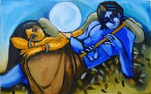 Moonlit Sonata, painting by Milon Mukherjee, Oil  on Canvas, 28 x 44 inches