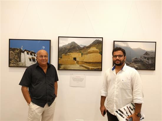 Artist Vijay Kulkarni with son Viraj at Milind Sathe's solo photography show at Nehru Centre, Worli, Mumbai (August 2016)