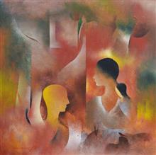 Brother and Sister, painting by Bhawana Choudhary, Acrylic on Canvas, 24 x 24 inches 