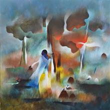 Dont disturb, painting by Bhawana Choudhary, Acrylic on Canvas, 24 x 24 inches 