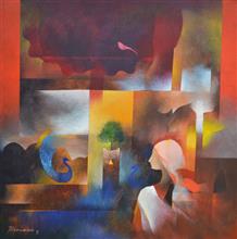 Tulsi, painting by Bhawana Choudhary, Acrylic on Canvas, 24  X 24  inches 