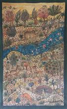 Tree of Life - 28, Painting by Praveena Mahicha, Natural Dyes on Cotton, 135 x 85 inches