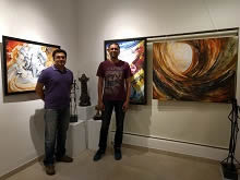 Vikram Jathav with his friend at Indiaart Gallery, Pune