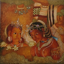 Buddha in Kapilavastu, Ajanta Painting by Vijay Kulkarni, Acrylic on Canvas, 30 X 66